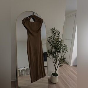 Elegant Brown Open Back Dress